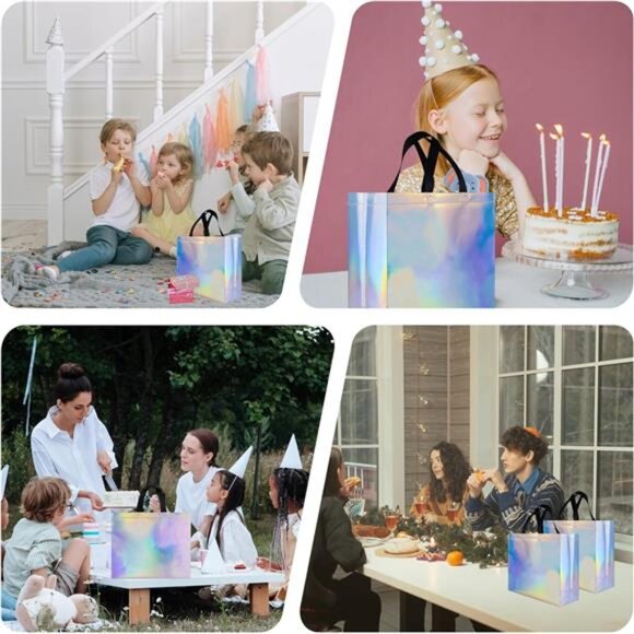 Glossy Iridescent Gift Bags 15 Pcs, 12.6x4.7x11 In Non-woven Reusable Goodie Bag - Picture 5 of 7